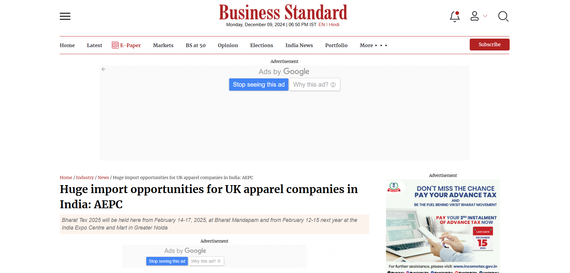Business Standard - Bharat Tex